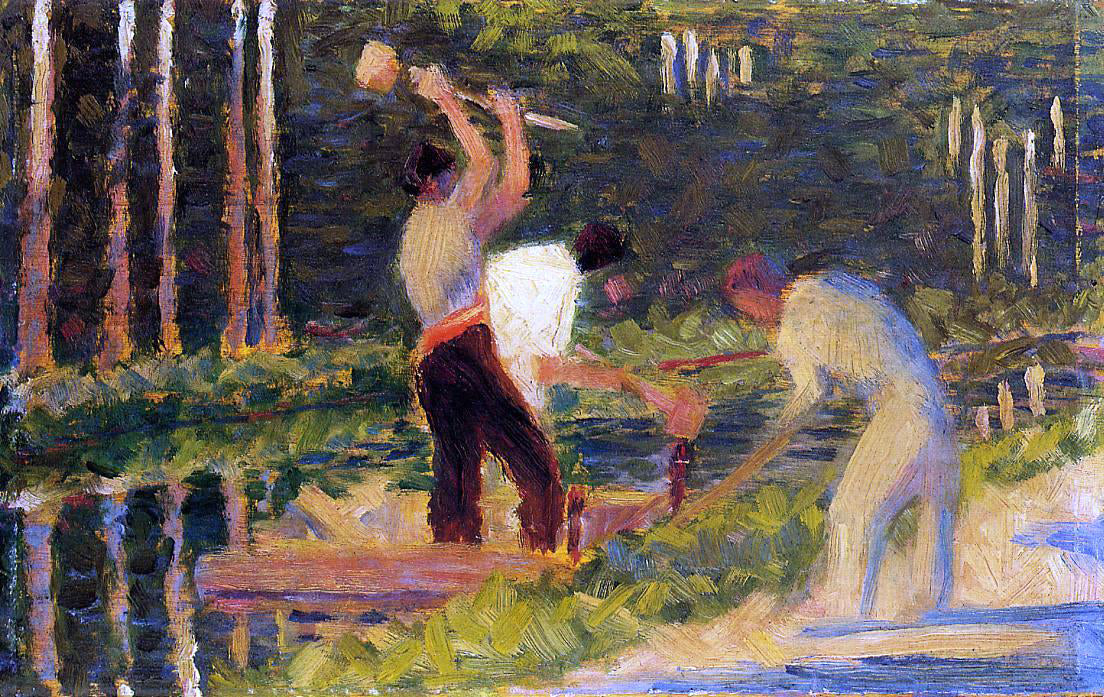 Georges Seurat Men Laying Stakes - Canvas Print