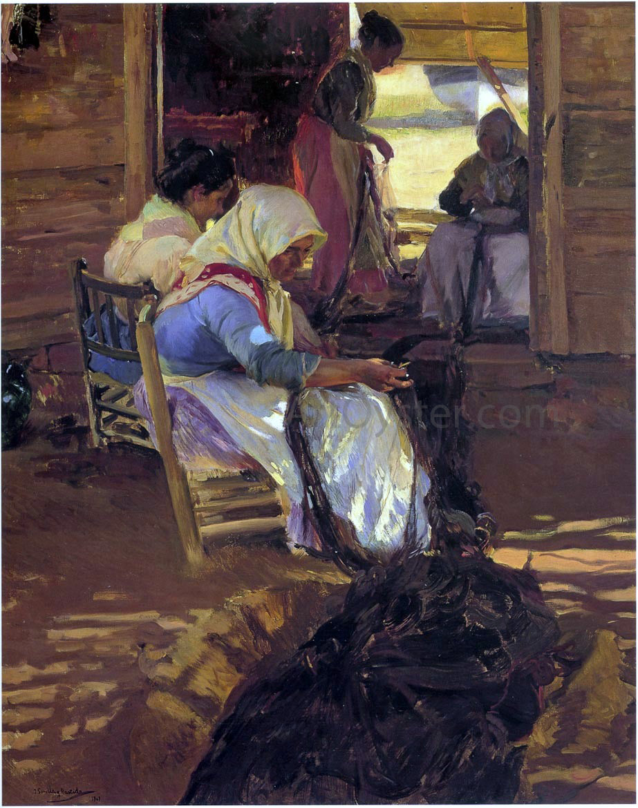 Joaquin Sorolla Y Bastida Mending Nets - Canvas Print