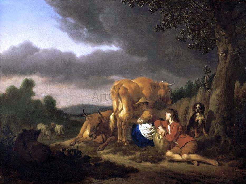 Adriaen Van de Velde Milking a Cow - Canvas Print