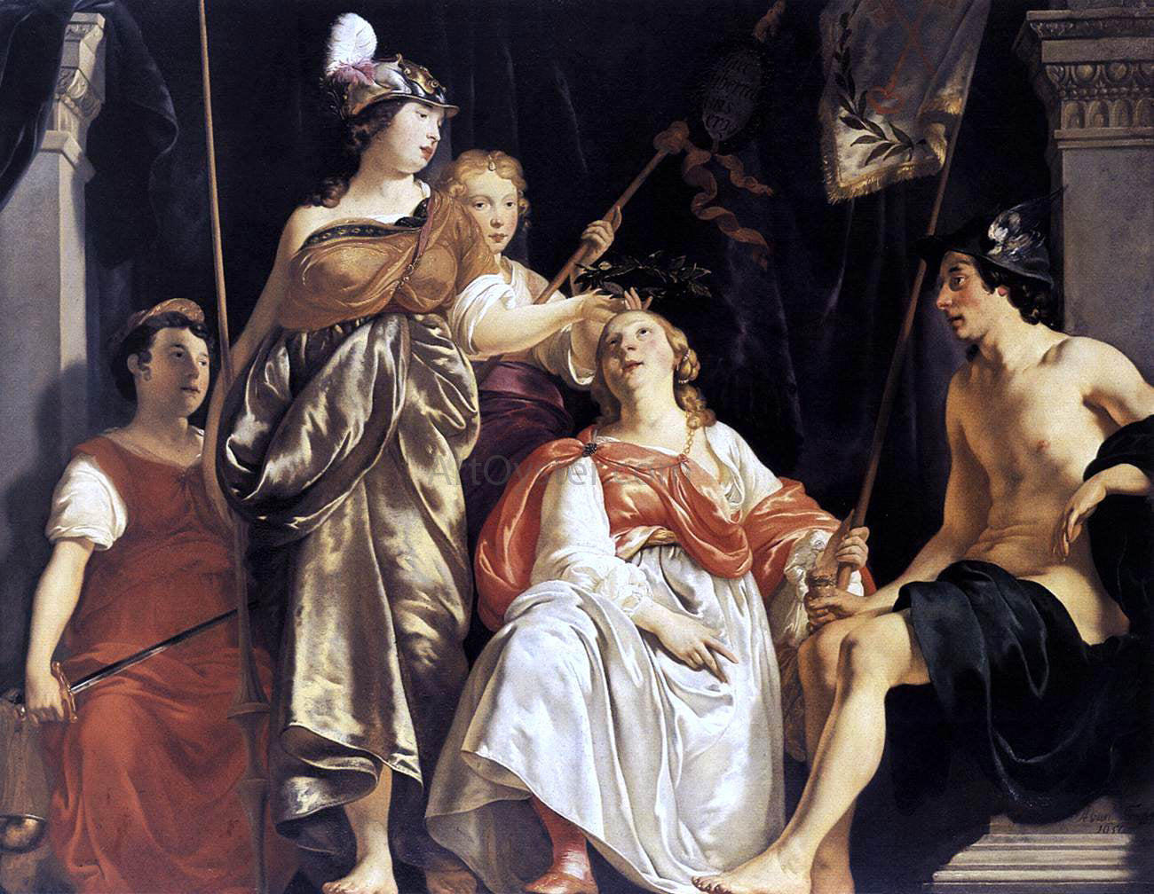 Abraham Van den Tempel Minerva Crowns the Maid of Leiden - Canvas Print