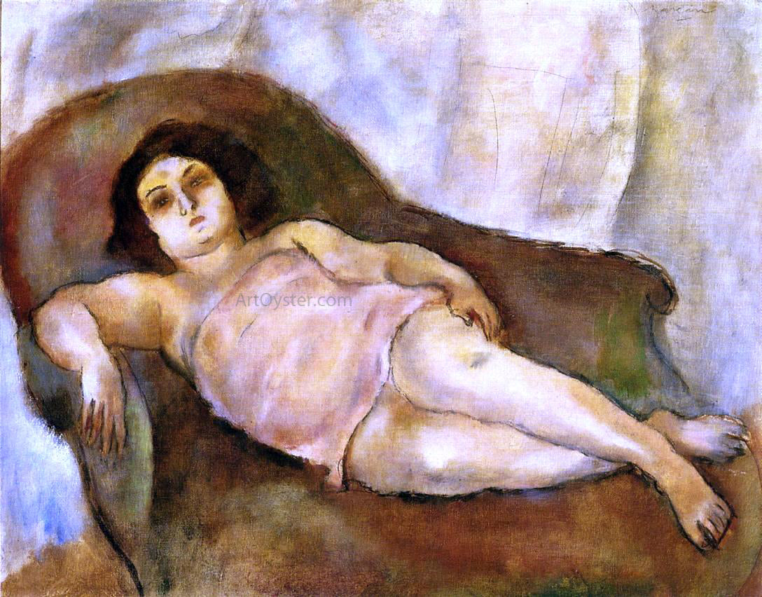 Jules Pascin Model in a Pink Slip - Canvas Print