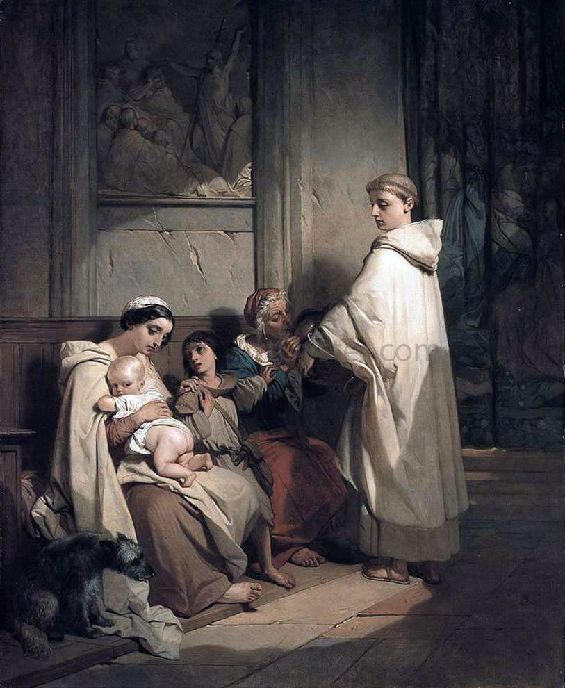 Louis Gallait Monk Feeding the Poor - Canvas Print