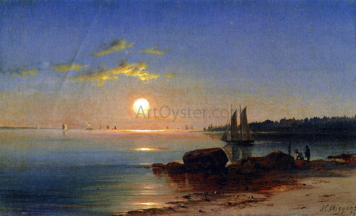John Carleton Wiggins Moonlight on the Long Island Sound - Canvas Print