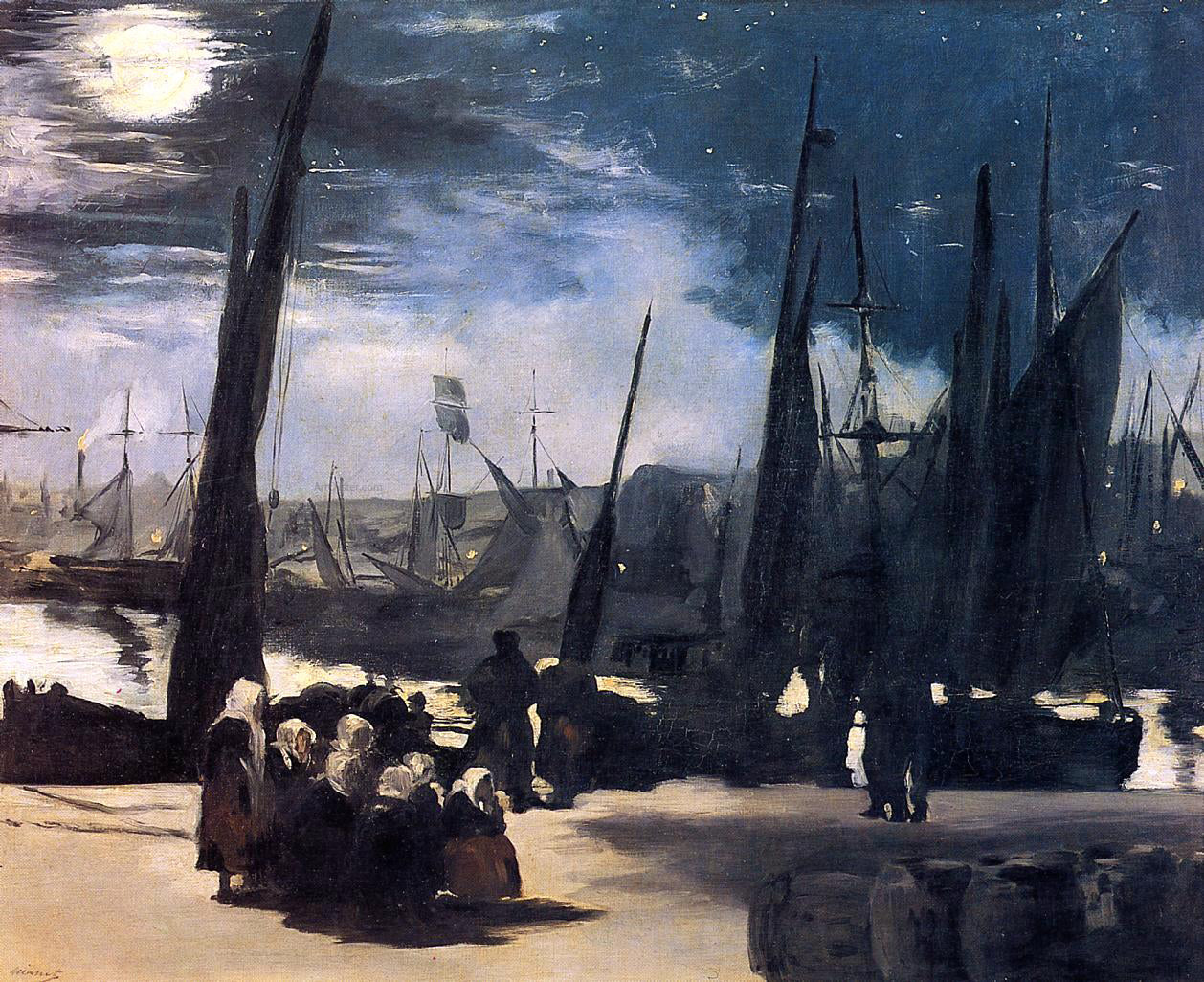 Edouard Manet Moonlight over Bologne Harbor - Canvas Print