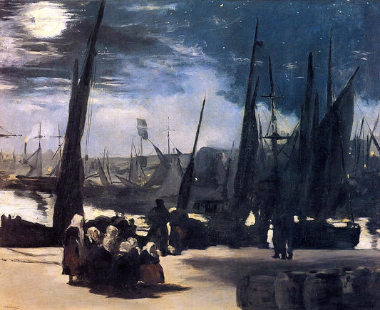 Edouard Manet Moonlight over Bologne Harbor - Canvas Print