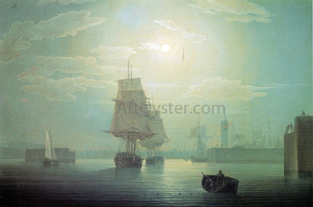 Robert Salmon Moonlight over Whitehaven Harbor, England - Canvas Print