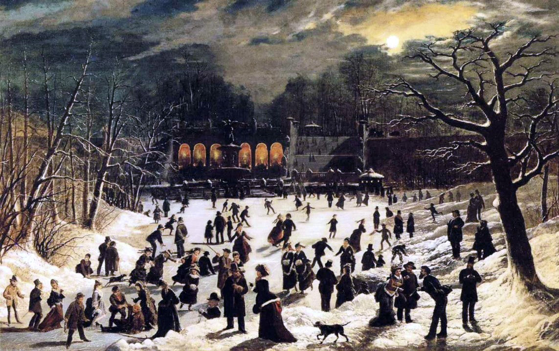 John OBrien Inman Moonlight Skating, Central Park, the Terrace and Lake - Canvas Print