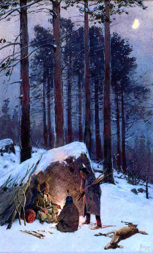 Henry F Farney Moonlit Indian Encampment - Canvas Print