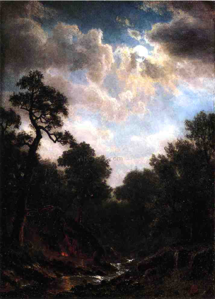 Albert Bierstadt Moonlit Landscape - Canvas Print