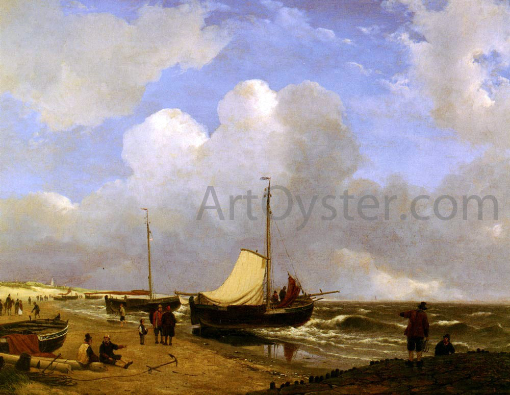 Andreas Schelfhout Moored on the Beach - Canvas Print