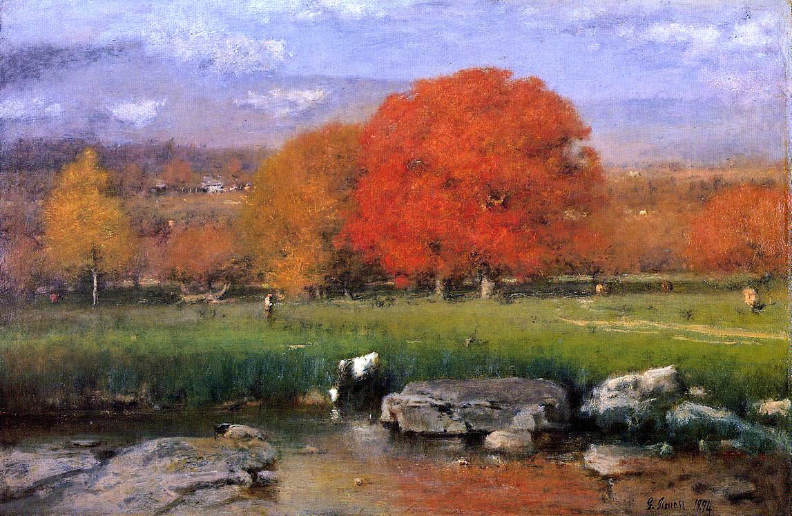 George Inness Morning, Catskill Valley (also known as The Red Oaks) - Canvas Print