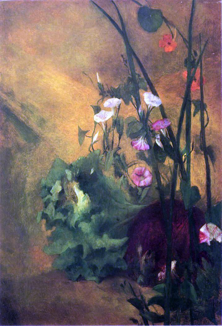 John La Farge Morning Glories and Eggplant - Canvas Print