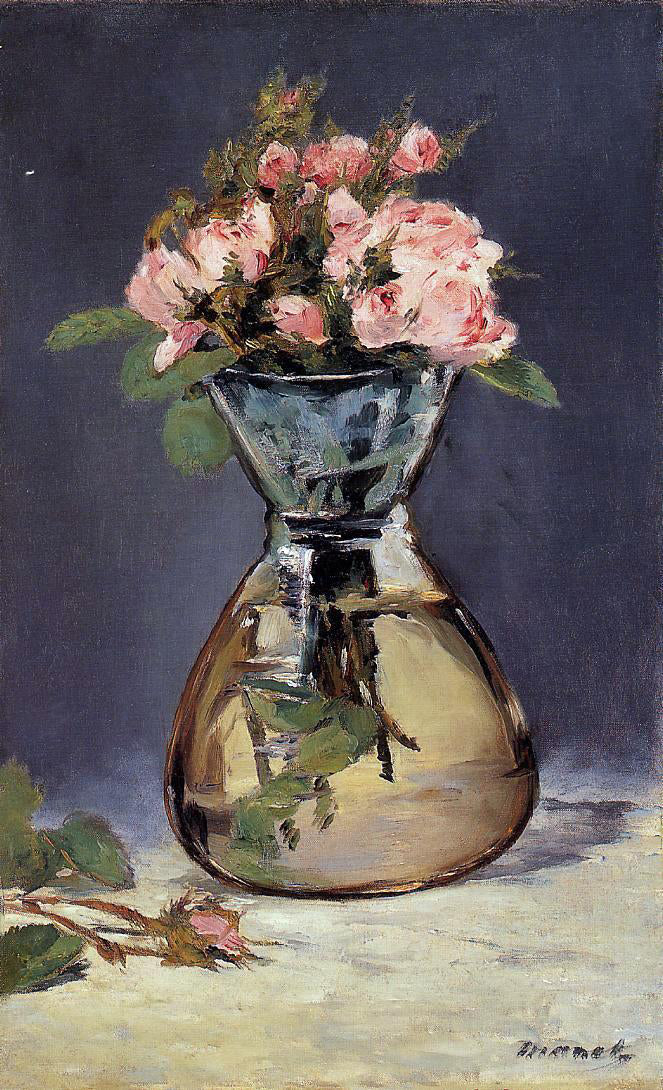 Edouard Manet Mosee Roses in a Vase - Canvas Print