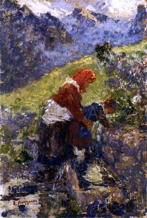 Leonardo Bazzaro Mother and Child at the Fountain - Canvas Print