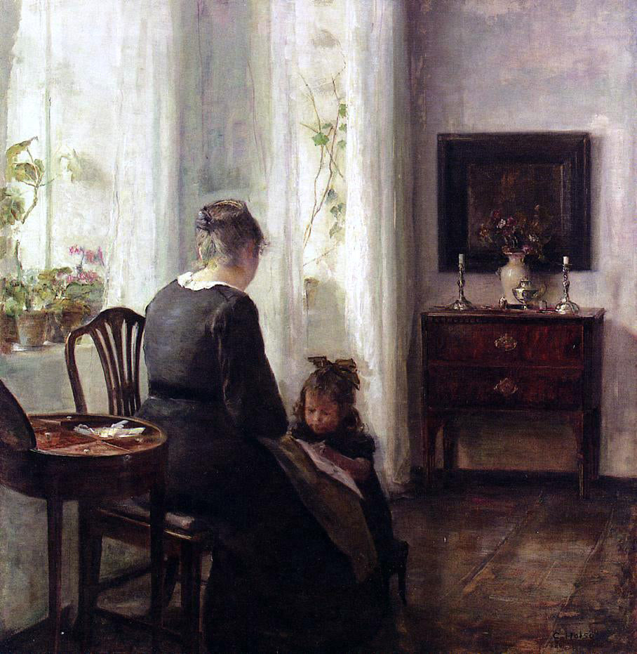 Carl Vilhelm Holsoe Mother and Child by a window - Canvas Print