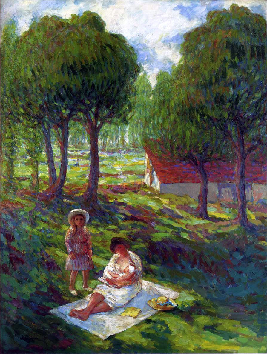 Henri Lebasque Mother and Child in a Landscape - Canvas Print