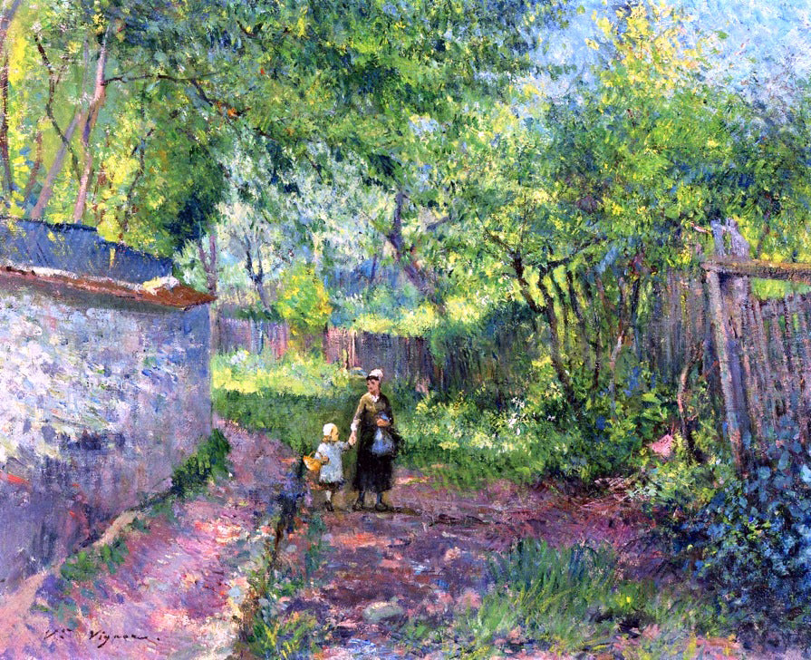 Victor Vignon Mother and Child taking a Walk - Canvas Print