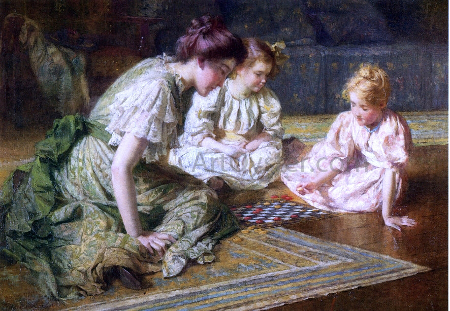 Francis Coates Jones Mother and Daughters Playing Chess - Canvas Print