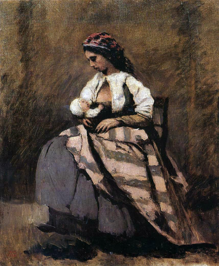 Jean-Baptiste-Camille Corot Mother Breast Feeding Her Child - Canvas Print