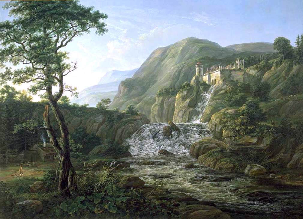 Johan Christian Claussen Dahl Mountain Landscape with a Castle - Canvas Print