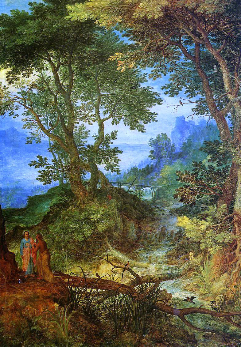 The Elder Jan Bruegel Mountain Landscape with the Temptation of Christ - Canvas Print