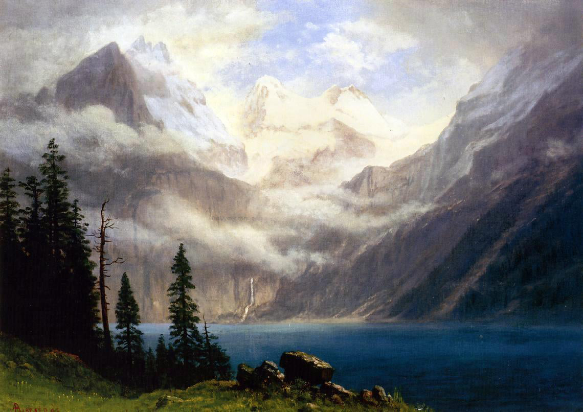 Albert Bierstadt Mountain Scene - Canvas Print