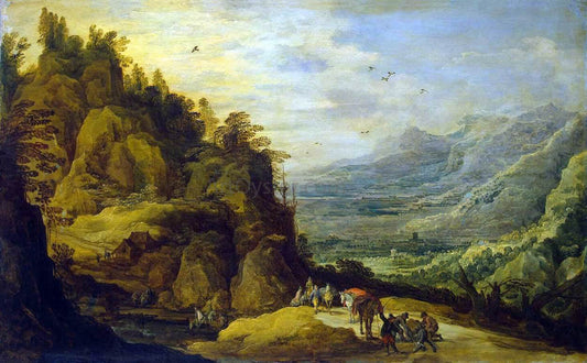 Joos De Momper Mountainous Landscape with Figures and a Donkey - Canvas Print