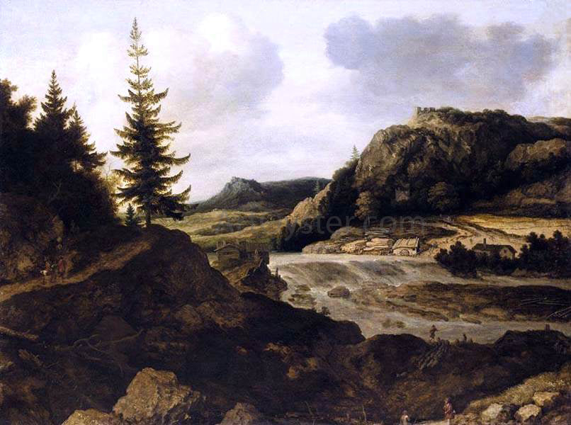 Allaert Van Everdingen Mountainous River Landscape - Canvas Print