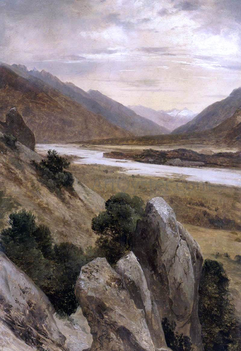 Alexandre Calame Mountainous Riverscape - Canvas Print