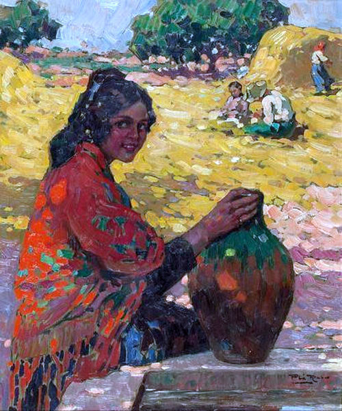 Alberto Pla Y Rubio Mujer con Cantaro - Canvas Print