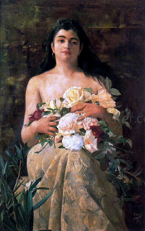 Ignacio Diaz Olano Mujer con Flores - Canvas Print