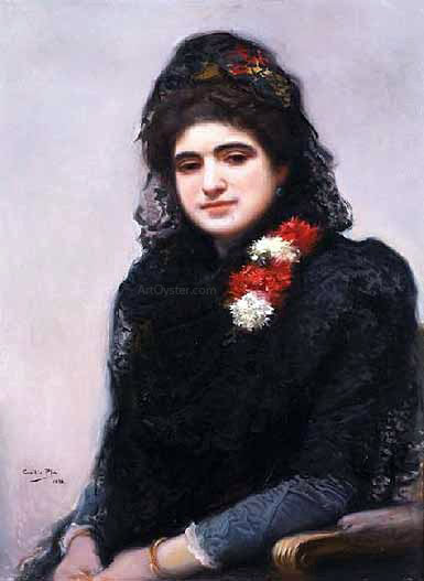 Cecilio Pla y Gallardo Mujer con Mantilla - Canvas Print