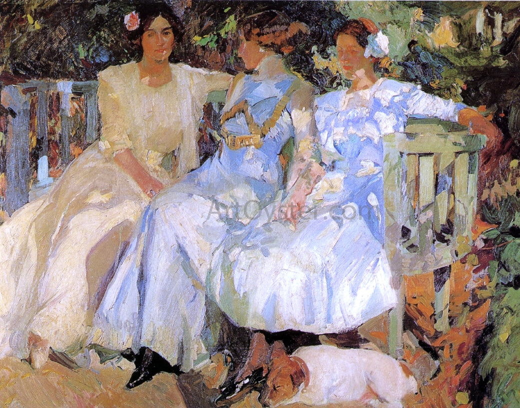 Joaquin Sorolla Y Bastida My Wife and Daughters in the Garden - Canvas Print