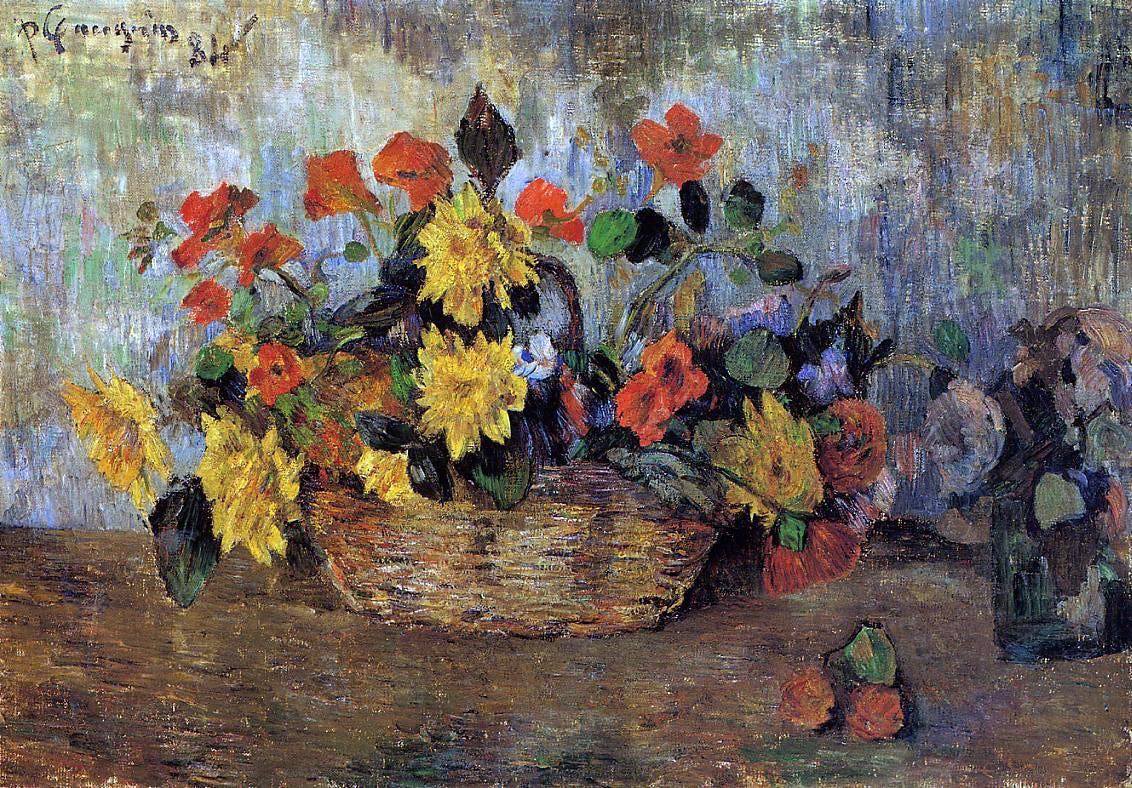Paul Gauguin Nasturtiums and Dahlias in a Basket - Canvas Print