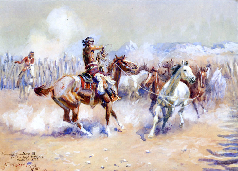 Charles Marion Russell Navajo Wild Horse Hunters - Canvas Print