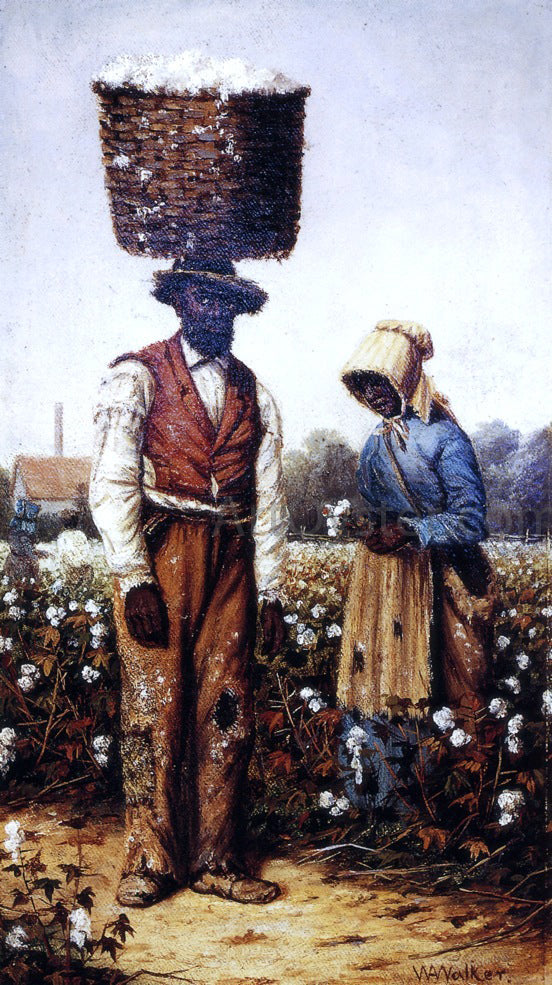 William Aiken Walker Negro Couple in Cotton Field, Woman with Yellow Bonnet - Canvas Print