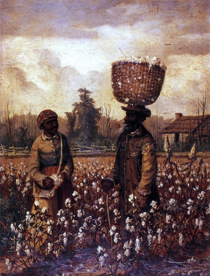 William Aiken Walker Negro Man and Woman in Cotton Field with Cabin - Canvas Print