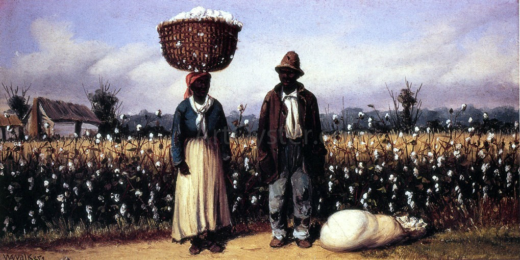 William Aiken Walker Negro Man and Woman in Cotton Field with Cotton Basket and Cotton Bag - Canvas Print