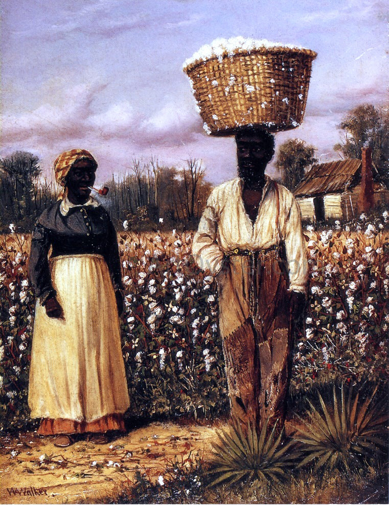 William Aiken Walker Negro Man and Woman in Cotton Field with Cotton Baskets - Canvas Print