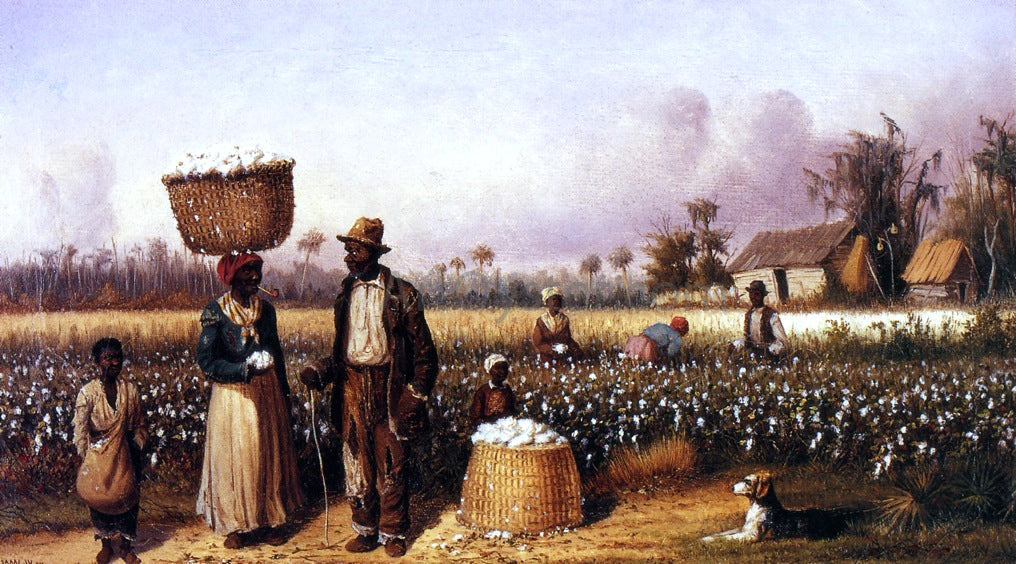 William Aiken Walker Negro Workers in Cotton Field with Dog - Canvas Print