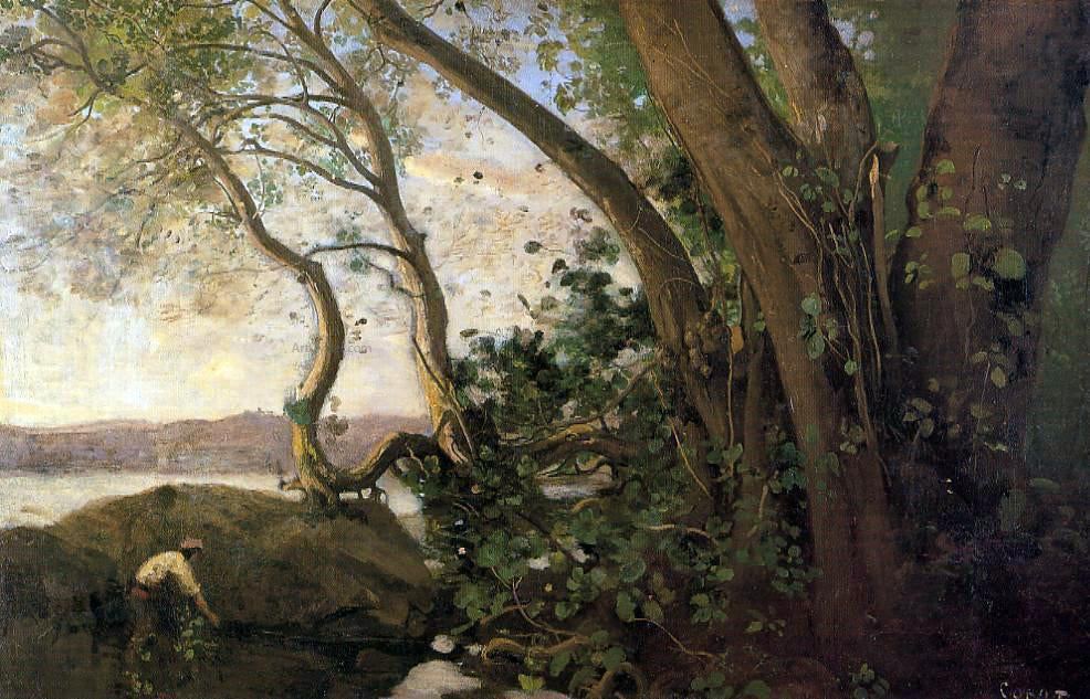 Jean-Baptiste-Camille Corot Nemi, the Lake's Edge - Canvas Print