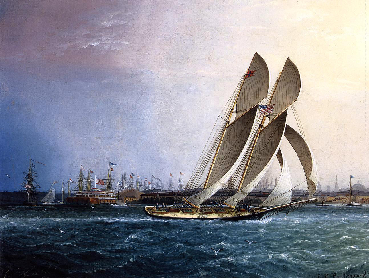 James E Buttersworth New York Yacht Club 'Comet' off the Battery - Canvas Print