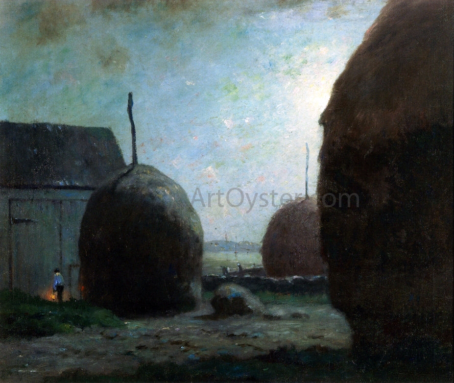 Dwight W Tryon Newbury Haystacks in Moonlight - Canvas Print