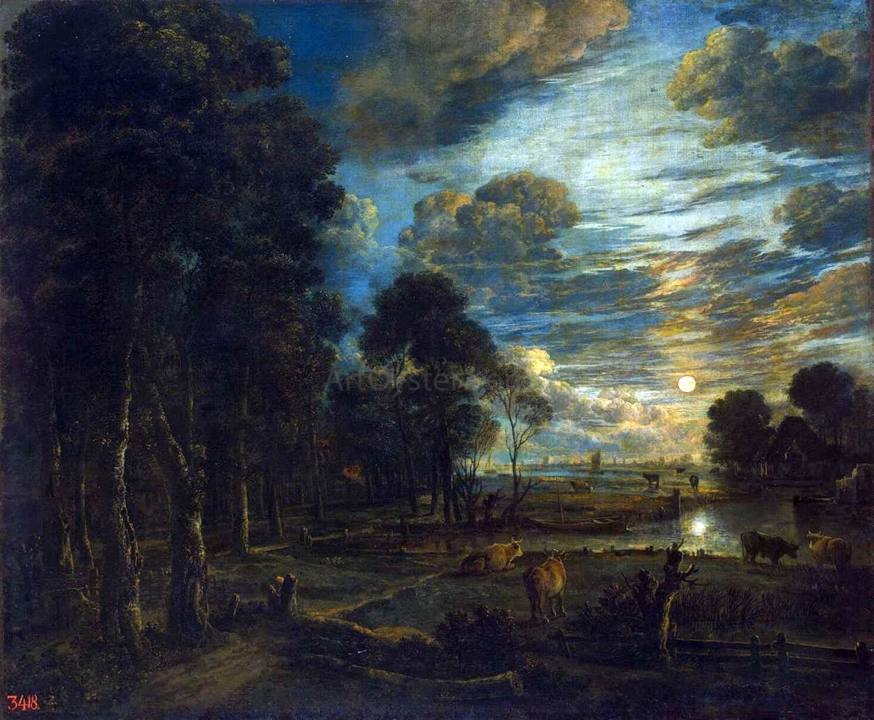 Aert Van der Neer Night Landscape with a River - Canvas Print