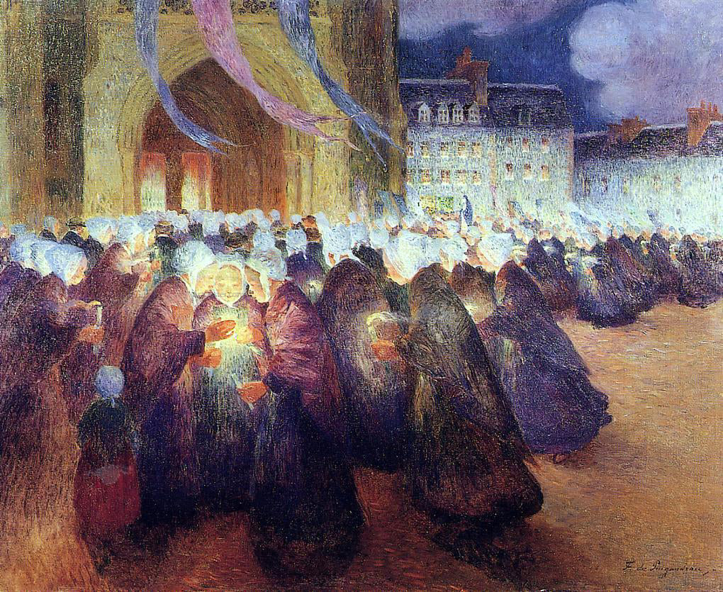 Ferdinand Du Puigaudeau Nighttime Procession at Saint-Pol-de-Leon - Canvas Print