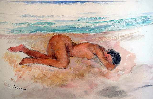 Henri Lebasque Nu allonge sur la plage - Canvas Print