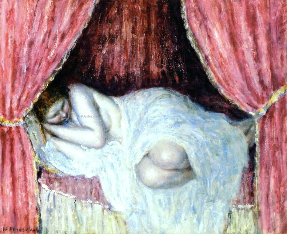 Frederick Carl Frieseke Nude Behind Red Curtains - Canvas Print