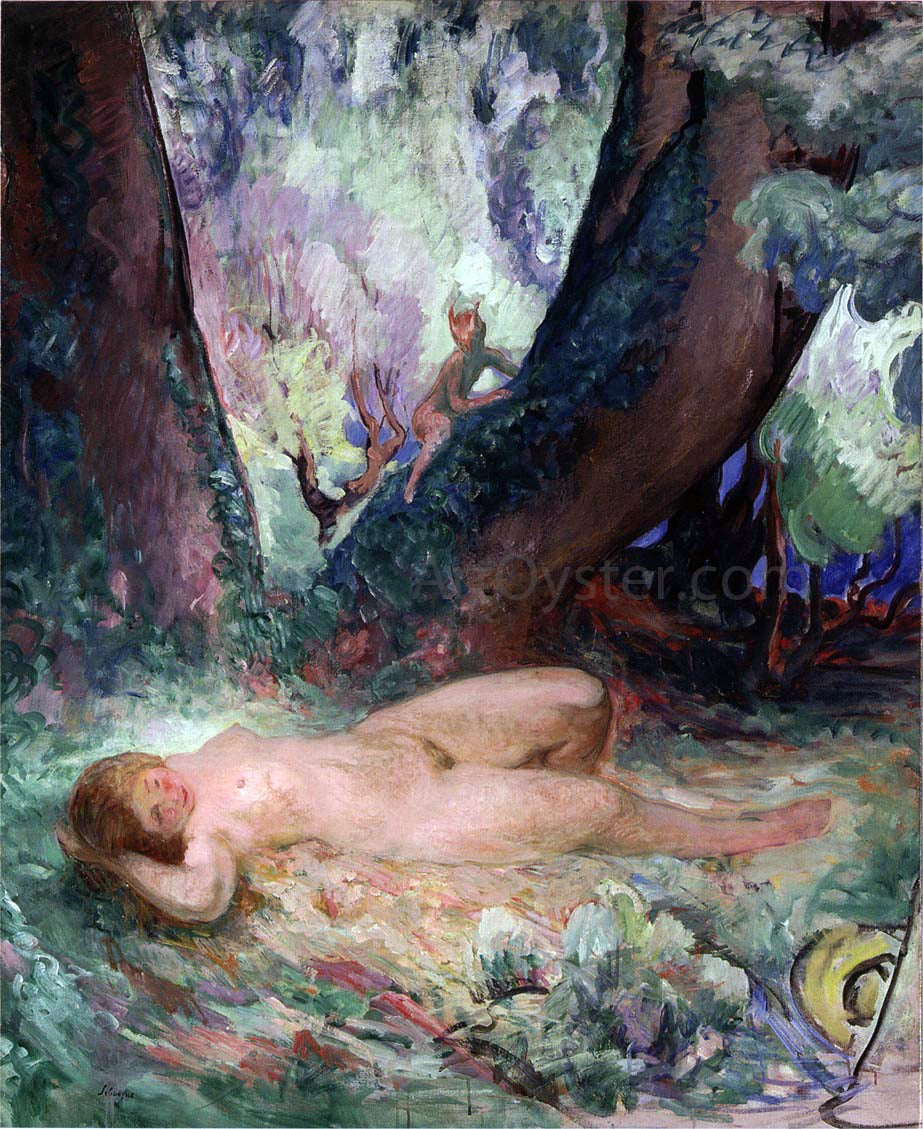 Henri Lebasque Nude in a Garden with a Satyr - Canvas Print