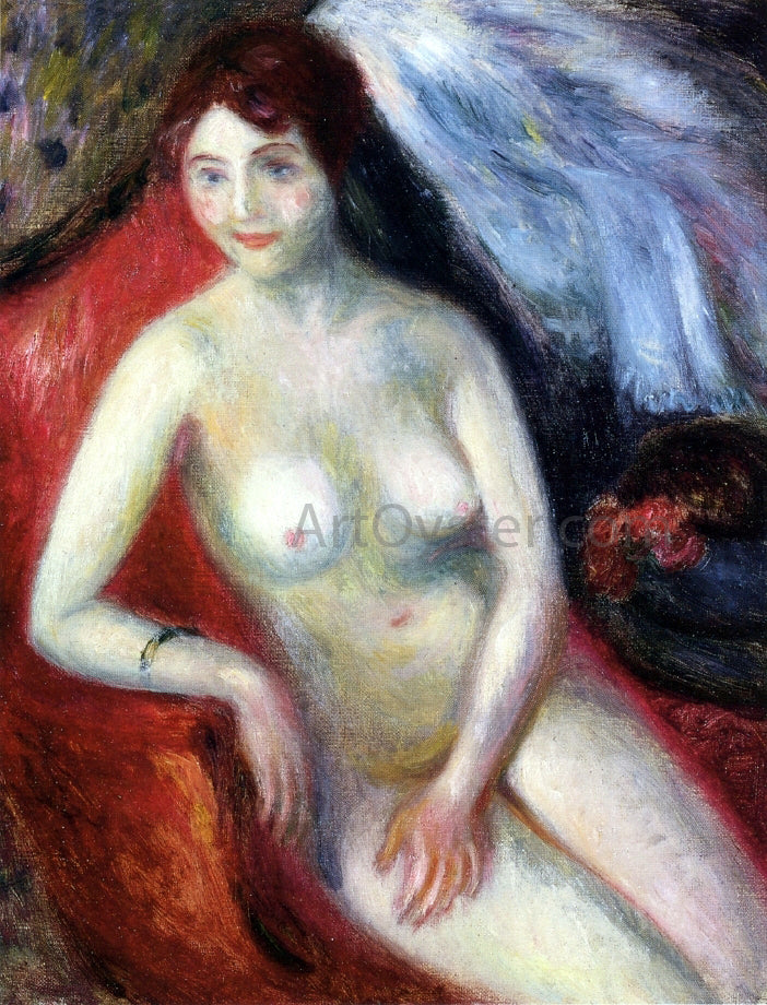 William James Glackens Nude on a Red Sofa - Canvas Print