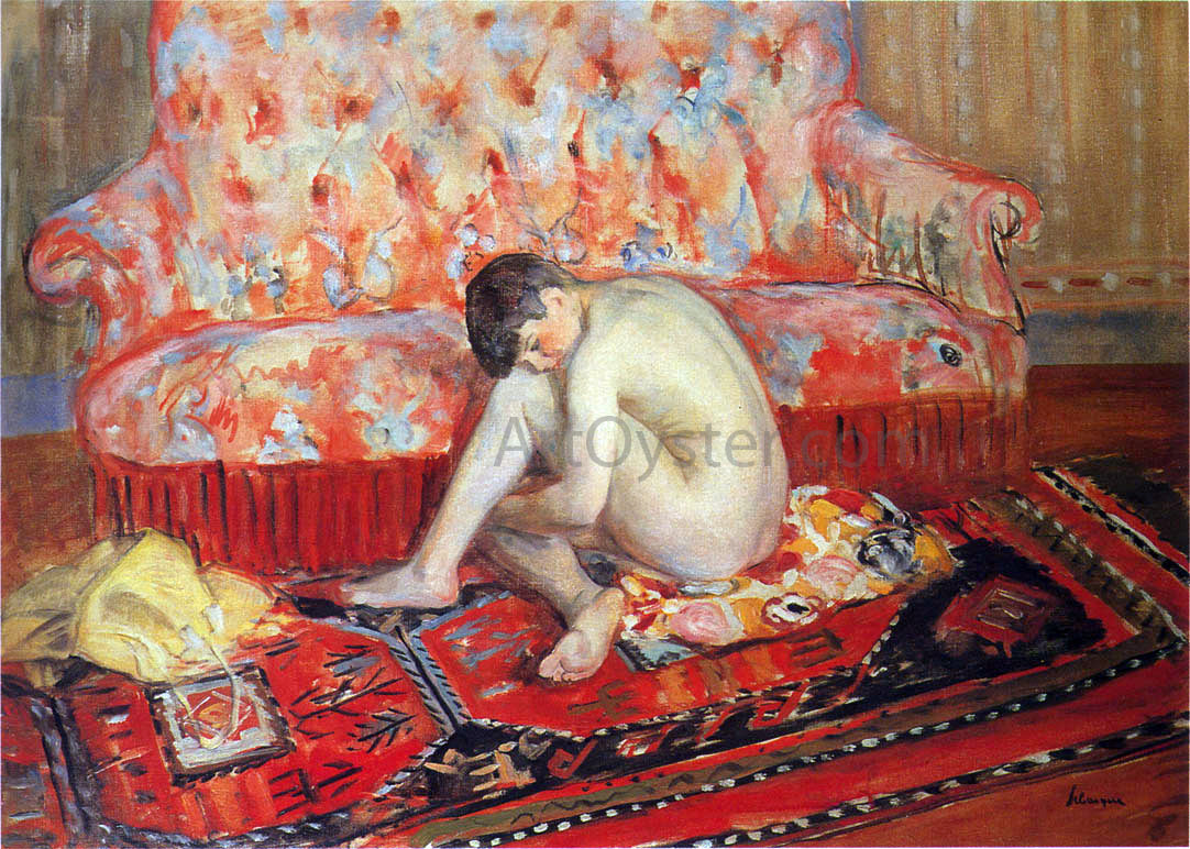 Henri Lebasque Nude on Red Carpet - Canvas Print